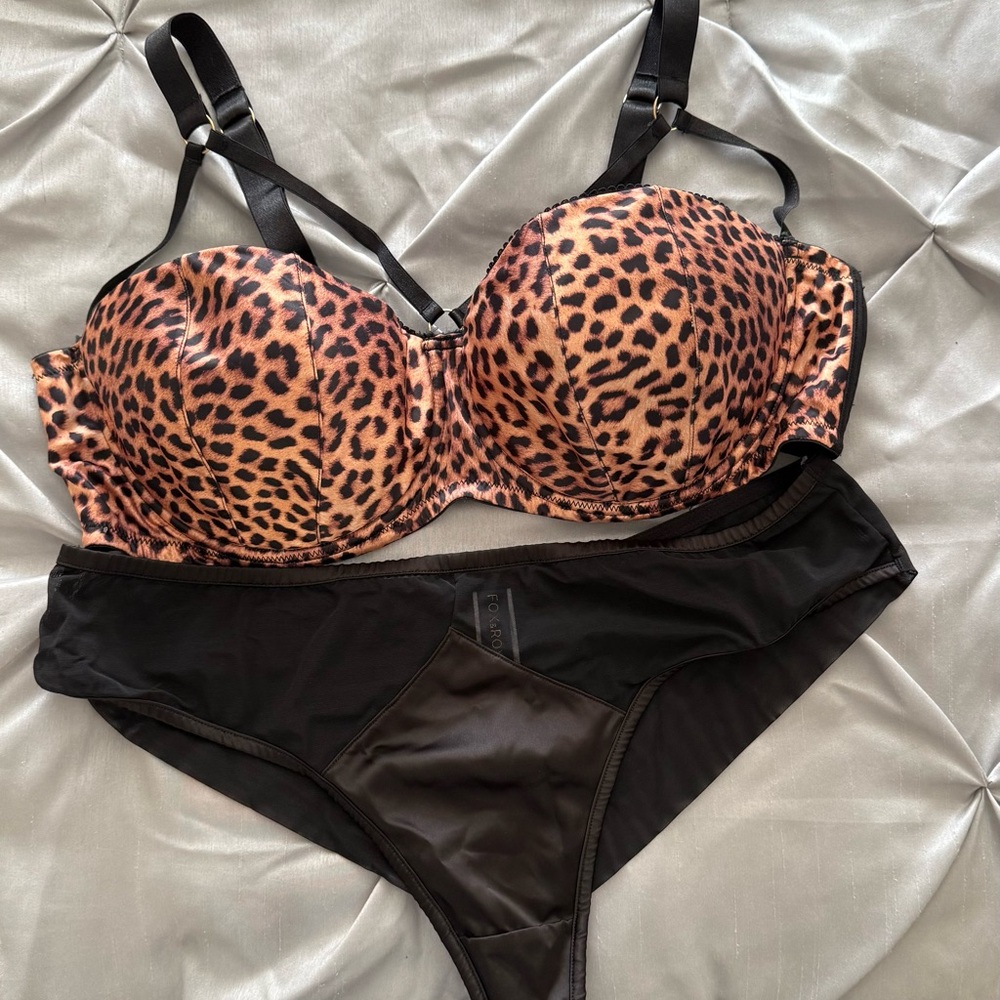 Leopard Print Bra and Black Panty Set